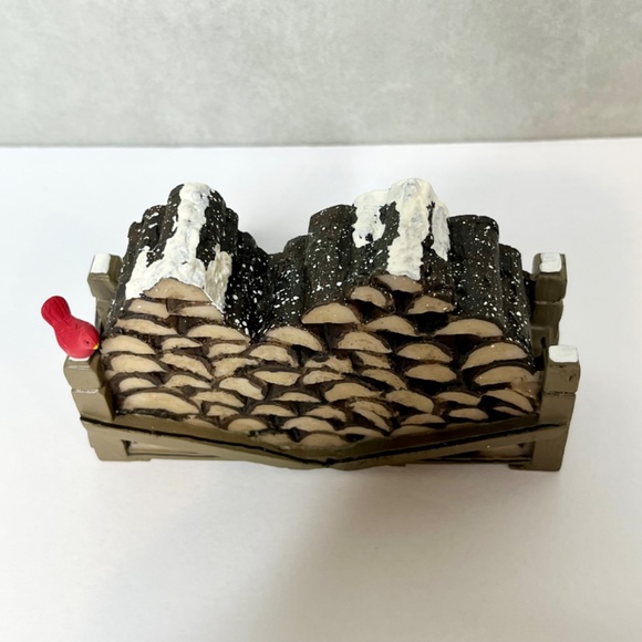 Department 56 Christmas Village Wooden Log Pile Cardinal Bird 56.52665 Landscape - Picture 2 of 5
